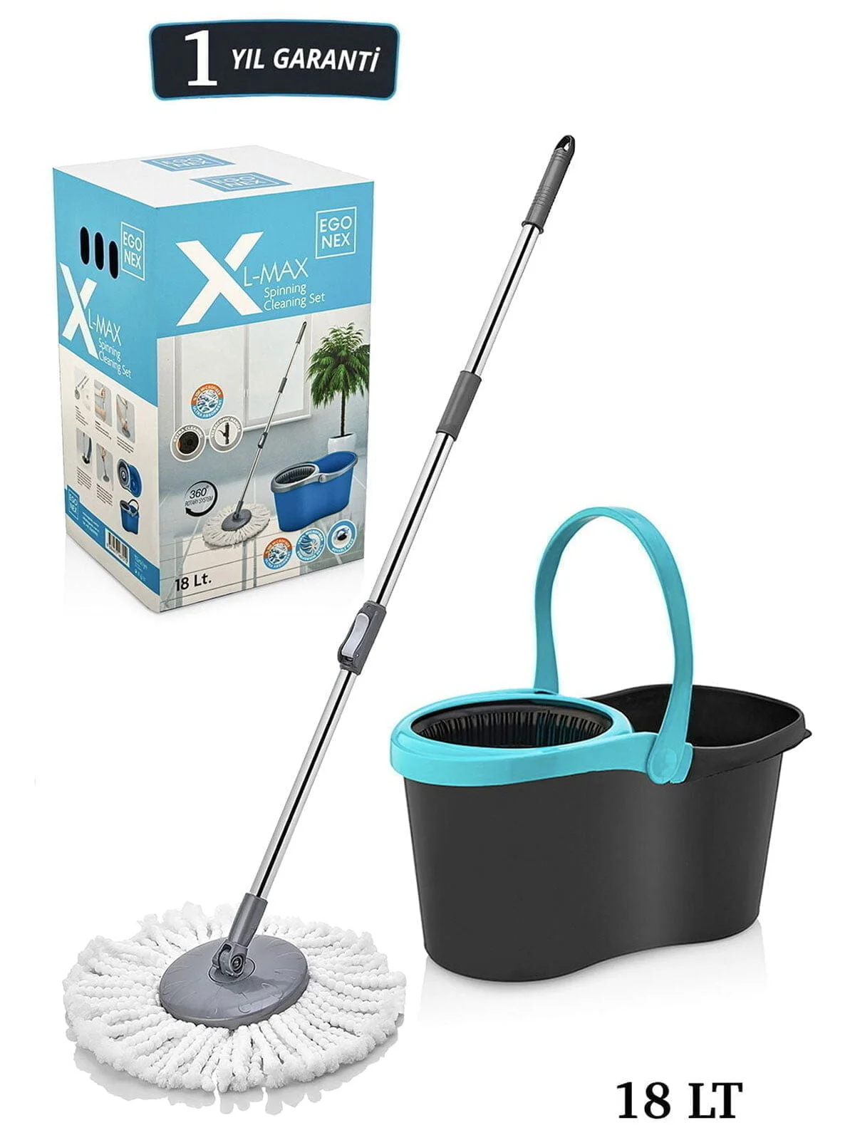 EGONEX Xl-max Mop Döner Başlıklı Temizlik Seti- Kova Mop Seti 18